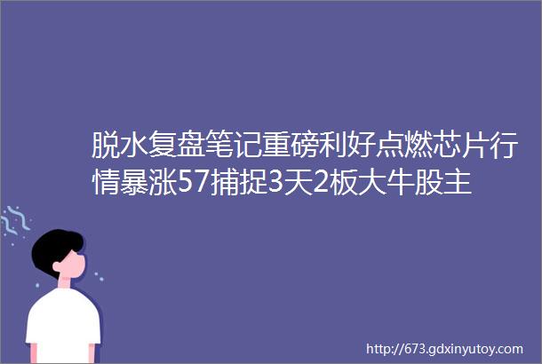 脱水复盘笔记重磅利好点燃芯片行情暴涨57捕捉3天2板大牛股主力游资疯抢的十大连板股两个股8天暴涨超110